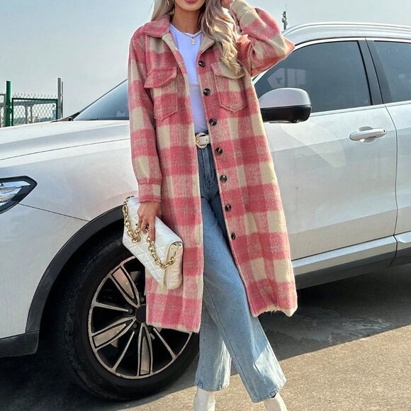 Casual Plaid Print Flap Pocket Overcoat - Picture 3 of 5